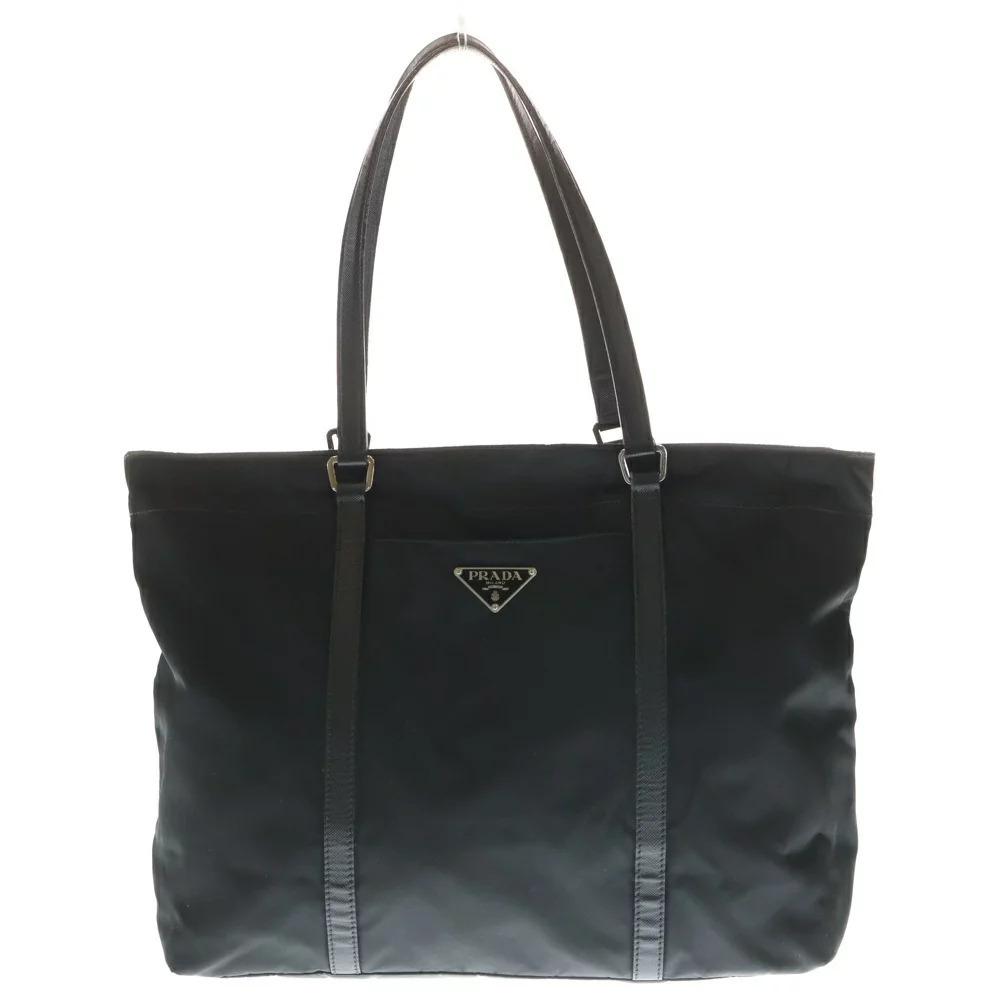 PRADA Triangle Logo Tessuto Leather Tote Bag Shoulder